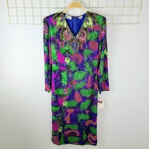 NWT JASDEE Silk Sequin Beaded Floral Leaf Vintage Evening Dress